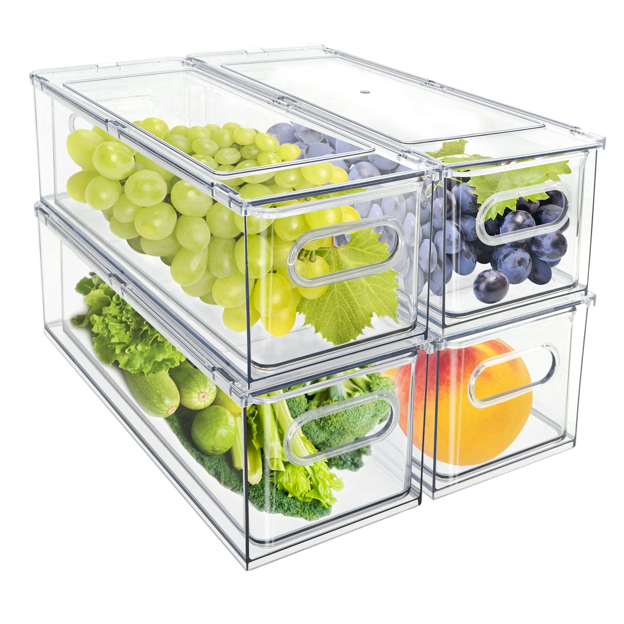 MineSign 4Pack Stackable Fridge Drawers Pull-out Storage Bins with Handle Clear Food Container fo... | Amazon (US)