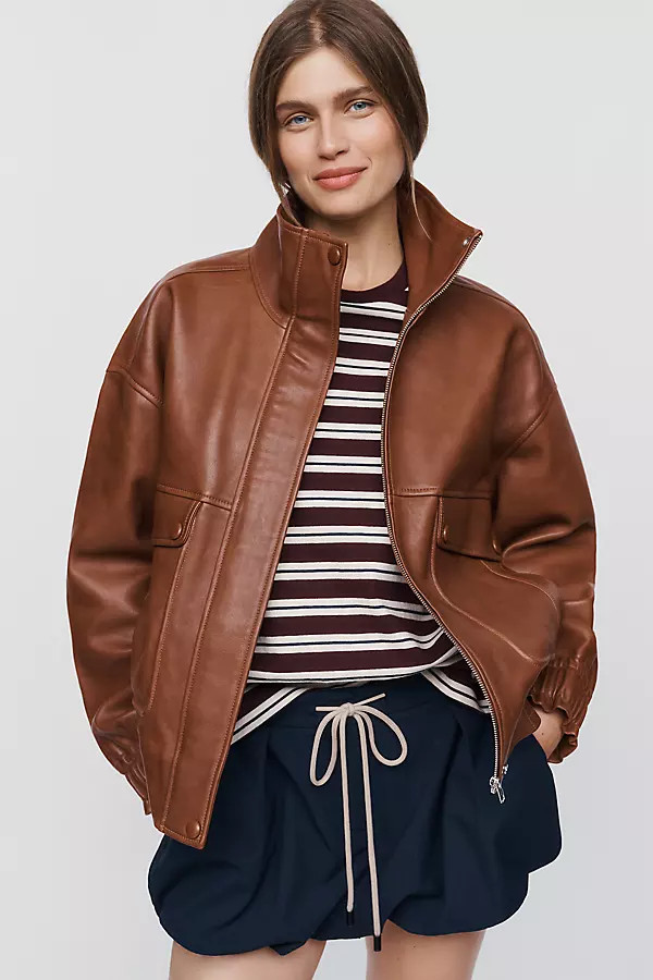 Leather Funnel Neck Jacket | Anthropologie (US)