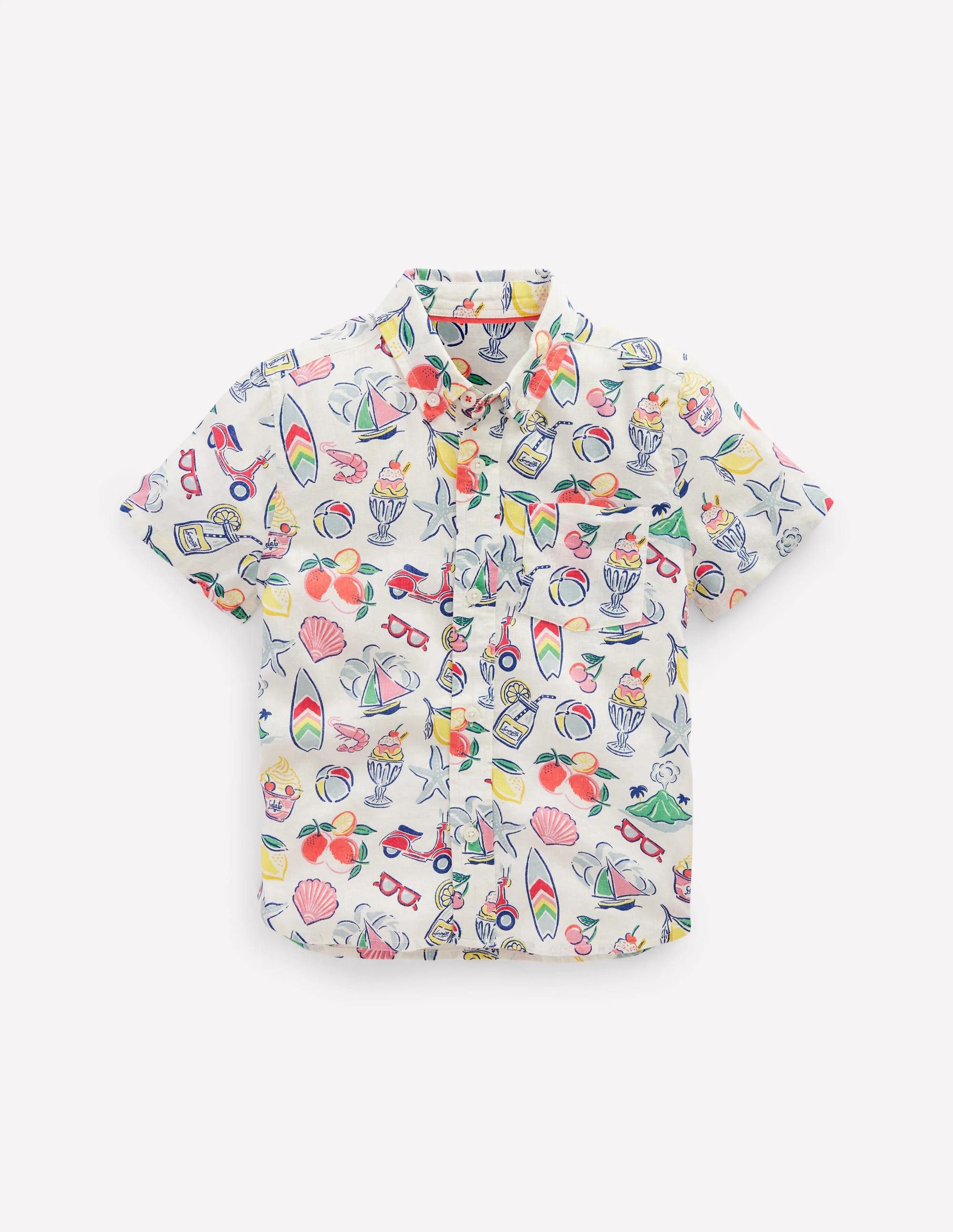 Cotton Linen Shirt-Ivory Holiday Print | Boden (US)
