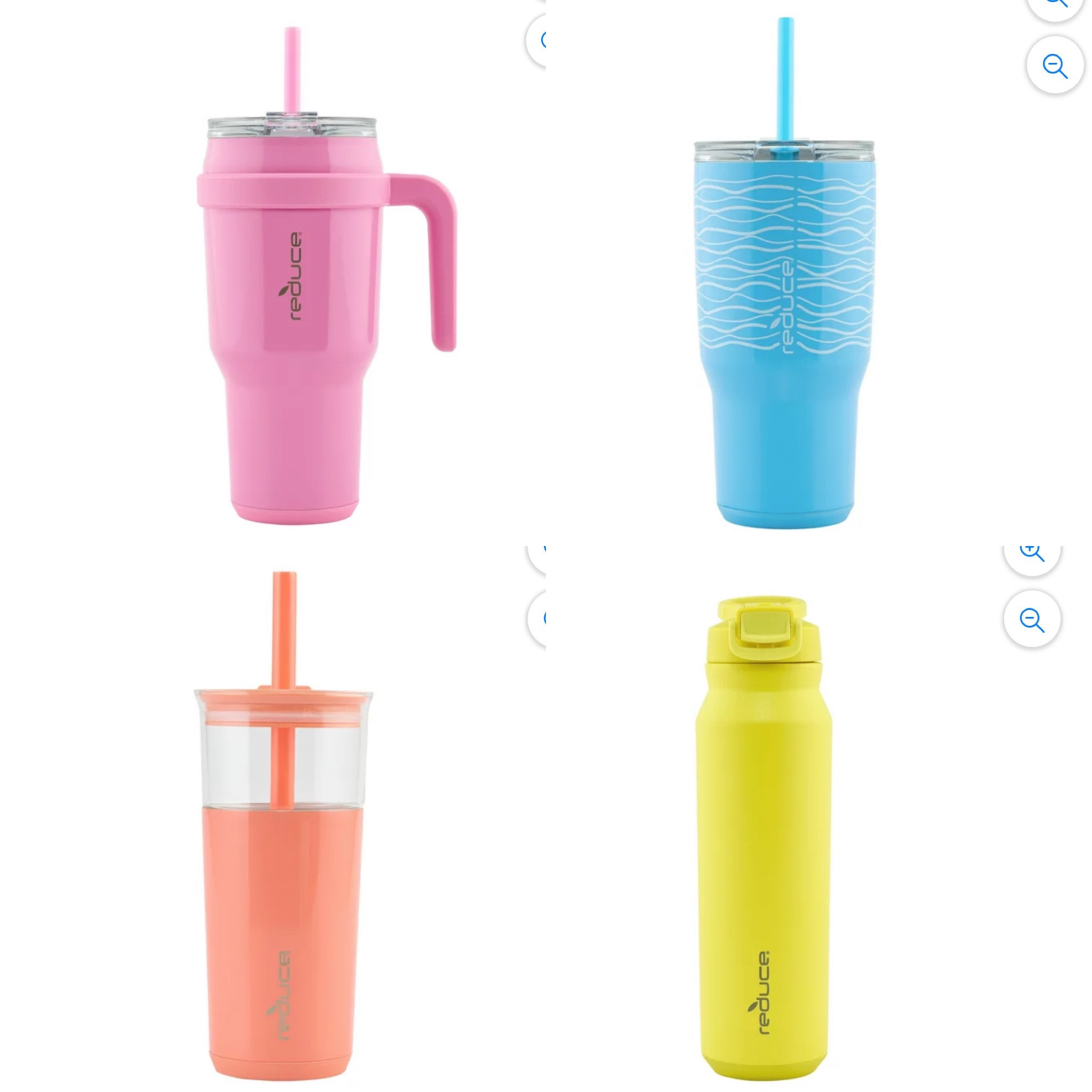 Reduce Vacuum Insulated Stainless Steel Cold1 Desk Tumbler with Handle, Lid and Straw, Peony, 50 oz.