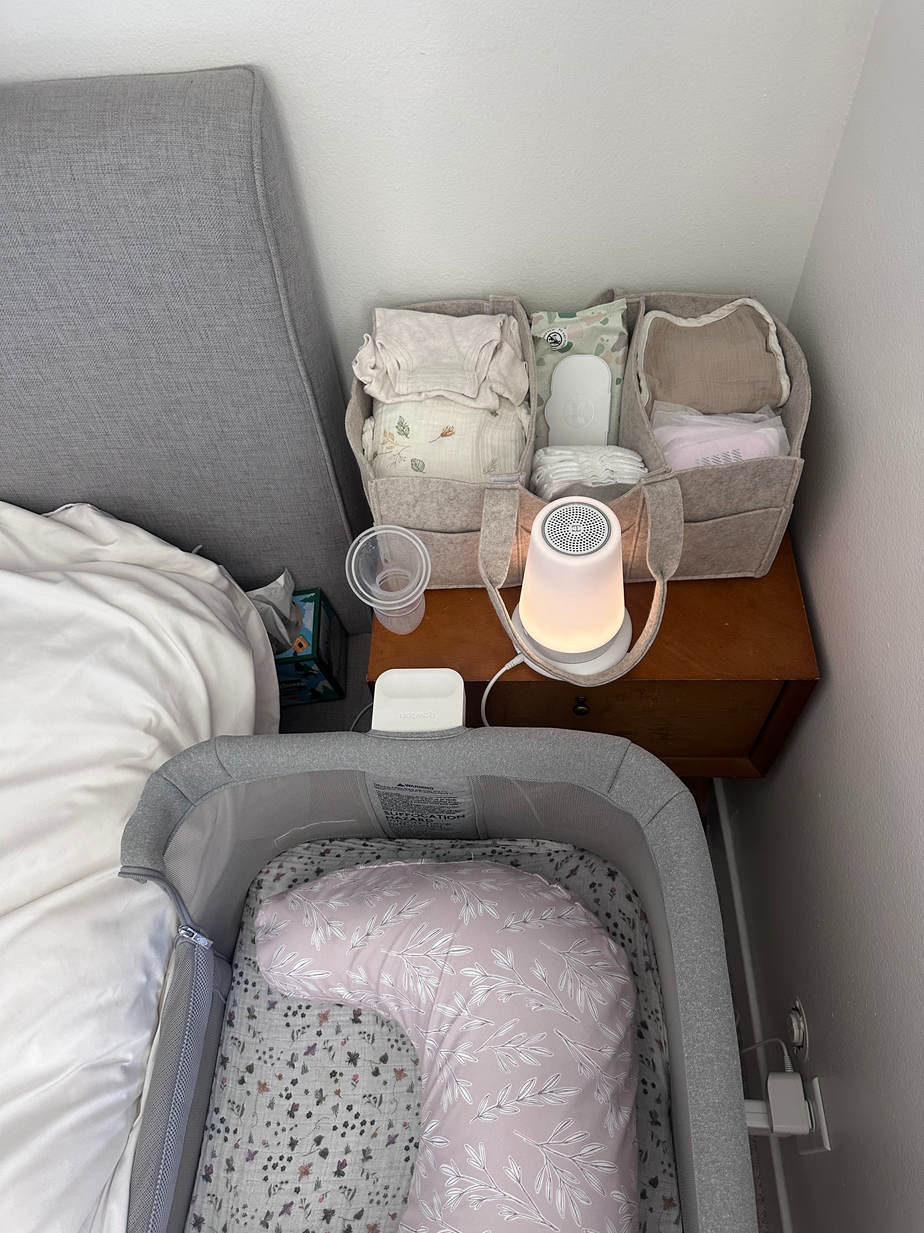 Bedside diaper caddy ready to go ✨ Everything I need within arm’s reach! 🤍🍼 

 #LTKHome #LTKBaby #LTKBump