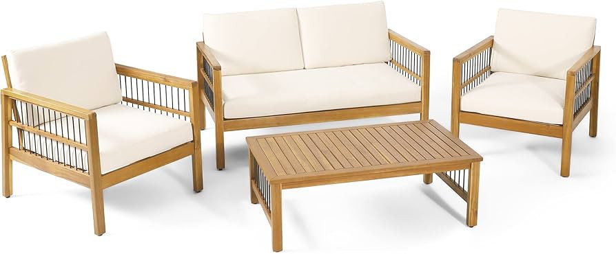 Christopher Knight Home Elias Chat Set, Beige + Teak + Black Metal | Amazon (US)