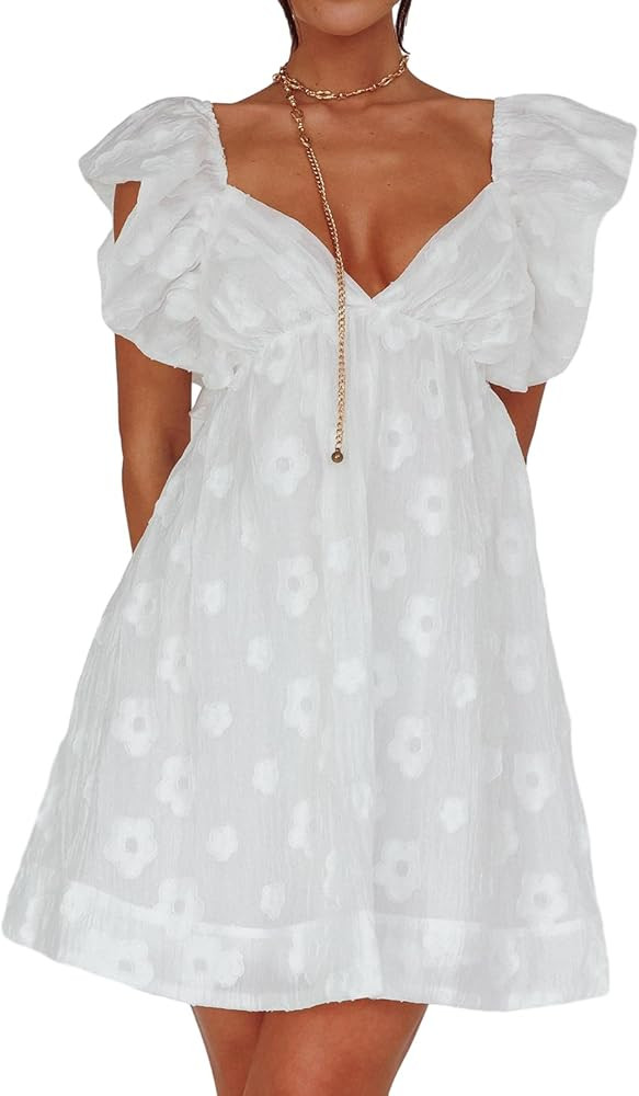 Women College Graduation Dress Cute Summer Y2K Mini Dress Fairycore Backless Low Cut Short Flowy ... | Amazon (US)