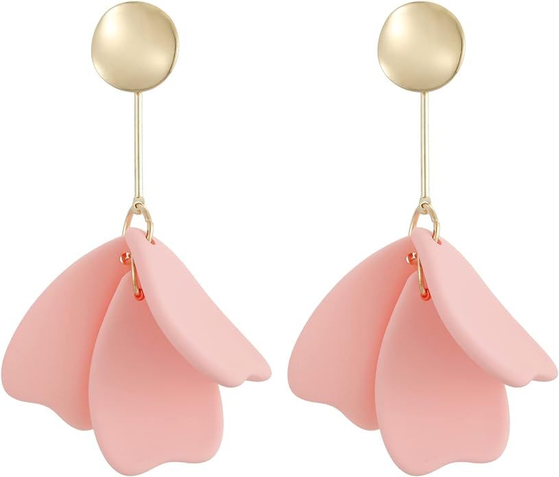 Acrylic Petal Earrings for Women, Long Rose Petal Dangle Earrings Boho Flower Statement Earrings ... | Amazon (US)