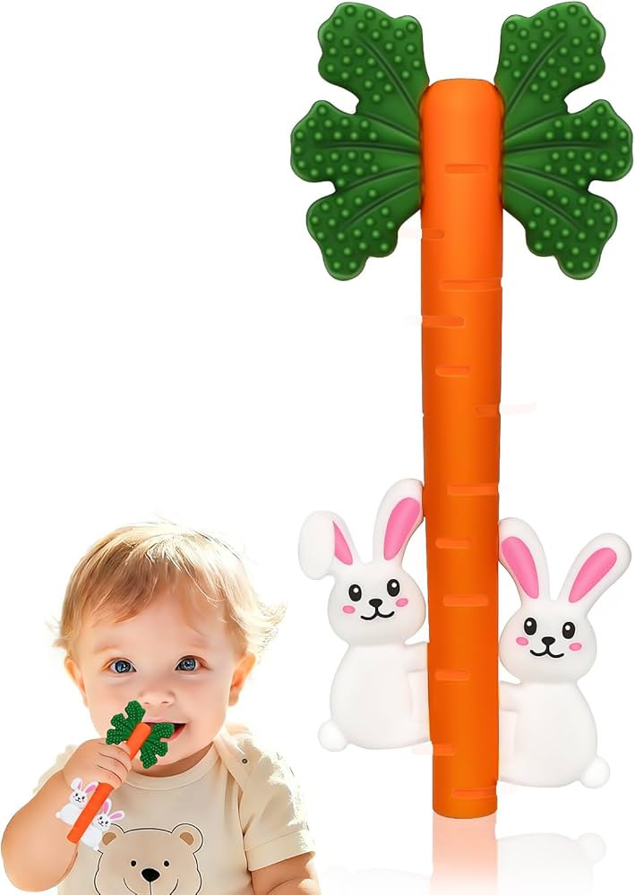 Easter Bunny & Carrot Teether for Babies 3+ Months, BPA-Free Silicone Baby Teething Toy, Teething... | Amazon (US)
