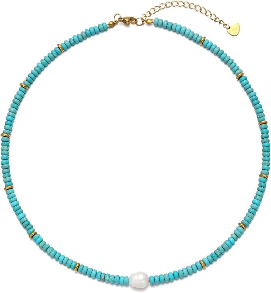Beaded Necklaces for Women Gemstone Necklace with Freshwater Pearl Crystal Beaded Necklace Natura... | Amazon (US)