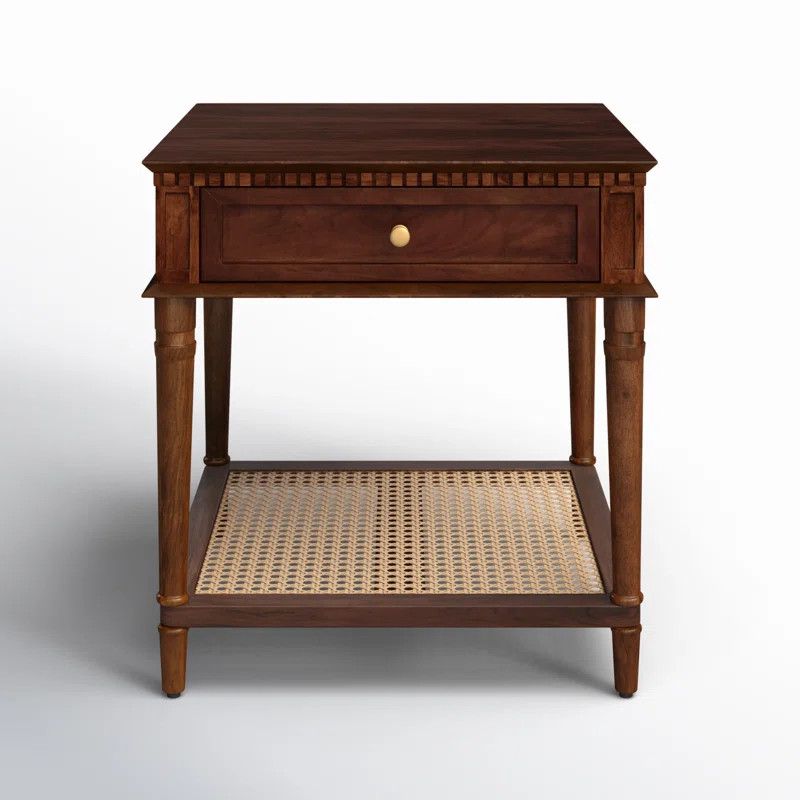 Ayleena Solid Wood End Table with Drawer and Woven Cane Storage Shelf | Wayfair North America