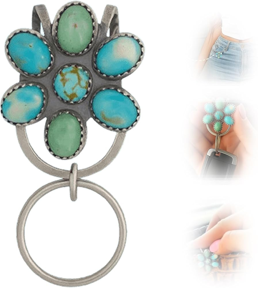 Turquoise Bloom Bag Clip Key Holder, Women’s Bag Charm Key Finder, Car Keychain Hook Purse Key ... | Amazon (US)