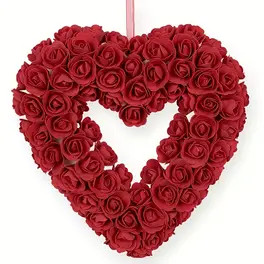 Handcrafted Heart-Shaped Rose Wreath, Red & Pink Faux Roses - Ideal for Valentine's Day Wall Deco... | Temu Affiliate Program