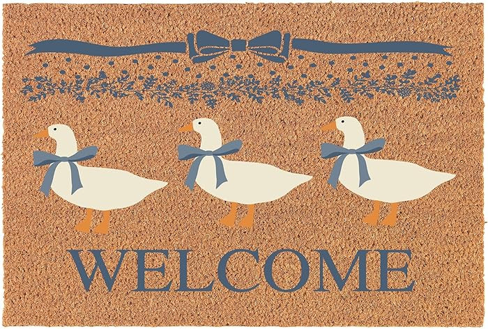Welcome Doormat Coco Coir Door Mat Gift Welcome Vintage Blue Ribbon Goose White (24" x 16") | Amazon (US)