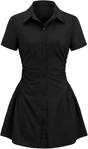 Women's Casual Button Down Tshirt Dress Short Sleeve Fit and Flare Mini Dresses | Amazon (US)