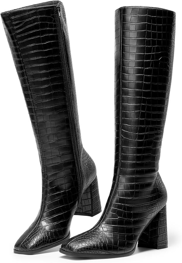 DREAM PAIRS Women's Knee High Square Toe Heel Boots | Amazon (US)