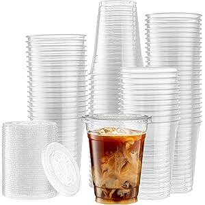 [100 Sets - 16 oz.] Plastic Cups With Flat Lids | Amazon (US)