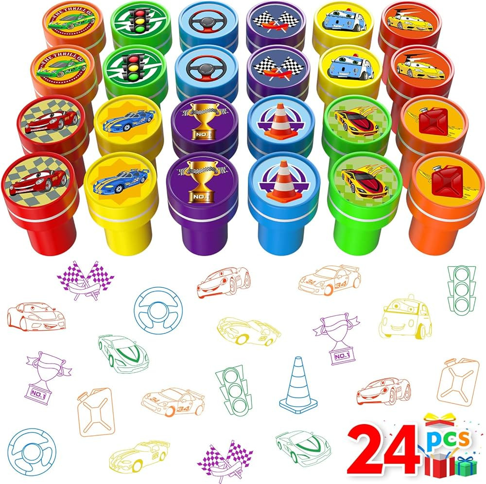 Race Car Party Stamps for Kids, 24Pcs Racecar Wheels Self-Inking Stamps,Goodie Bag Stuffers, Two ... | Amazon (US)