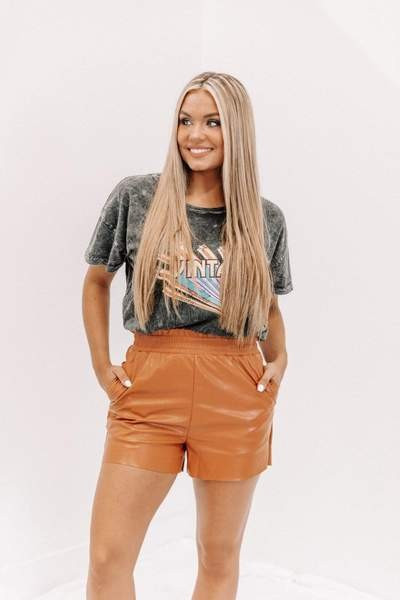 Cognac Paperbag Leather Shorts | Lane 201 Boutique