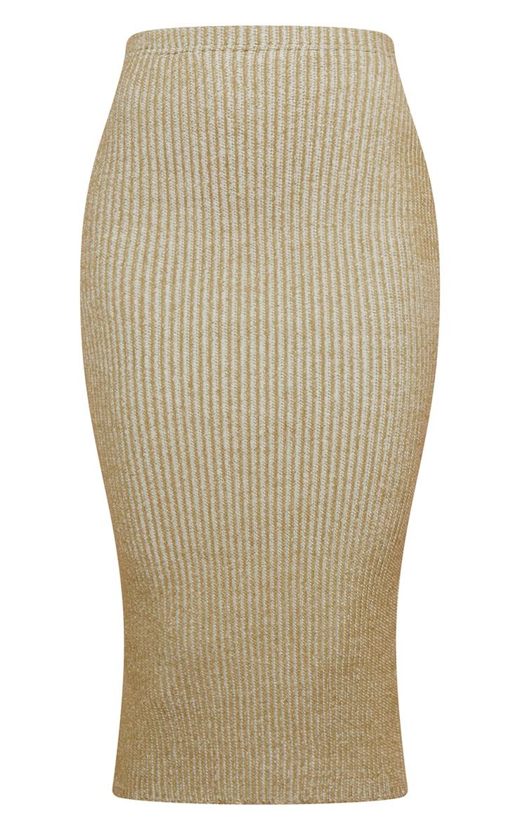 Khaki Two Tone Knit Midi Skirt | PrettyLittleThing US