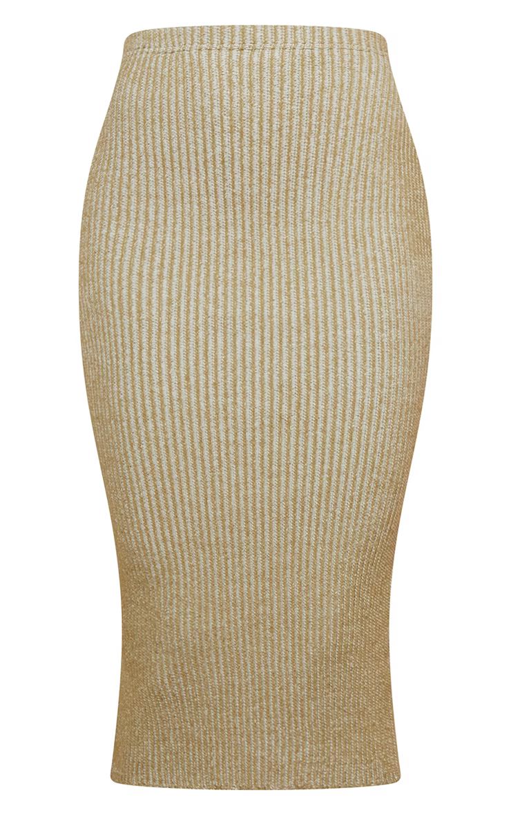 Khaki Two Tone Knit Midi Skirt | PrettyLittleThing US