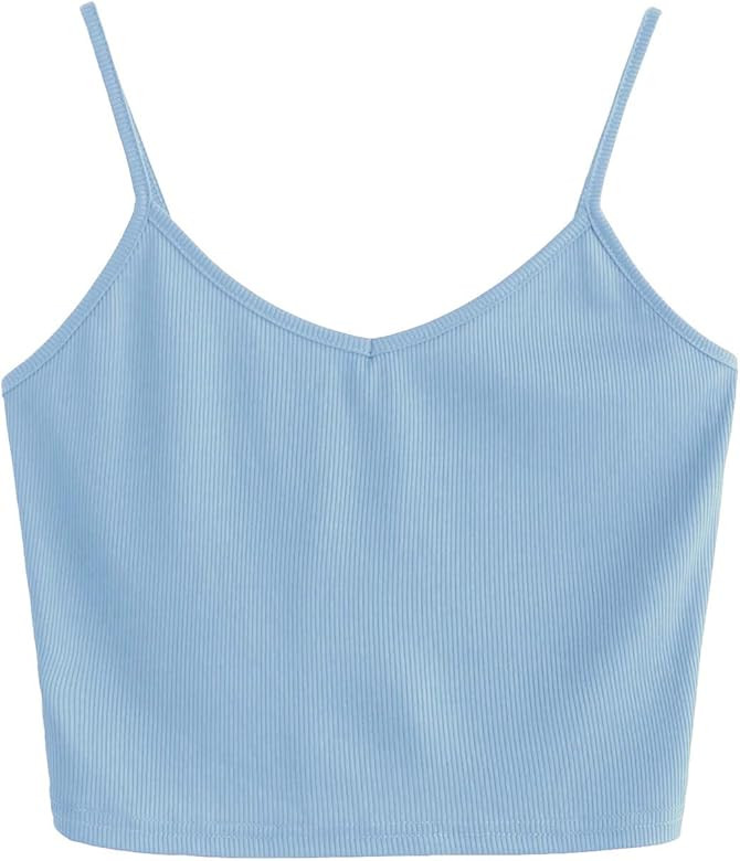 SheIn Women's Casual V Neck Sleeveless Ribbed Knit Cami Crop Top | Amazon (US)