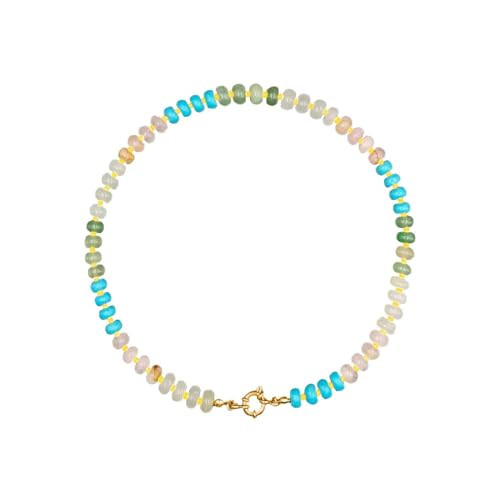 bike8 Natural Stone Beaded Necklace Beaded Necklace for Women Colorful Beaded Necklace Boho Rainbow Stone Choker Necklace Surfer Beach Jewelry(Turquoise-Yellow Bead) | Amazon (US)