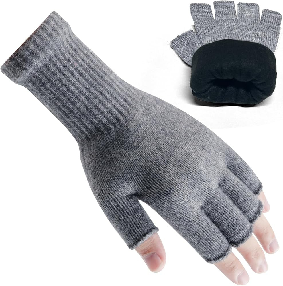 Rahhint Alpaca Wool Double Layer Fleece Lined Thermal Fingerless Gloves For Men Women Warm Winter... | Amazon (UK)