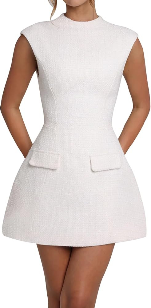 SHESEEWORLD Women's Cap Sleeve Mock Neck Sexy Cutout Backless Button Mini Dress A Line High Waist... | Amazon (US)