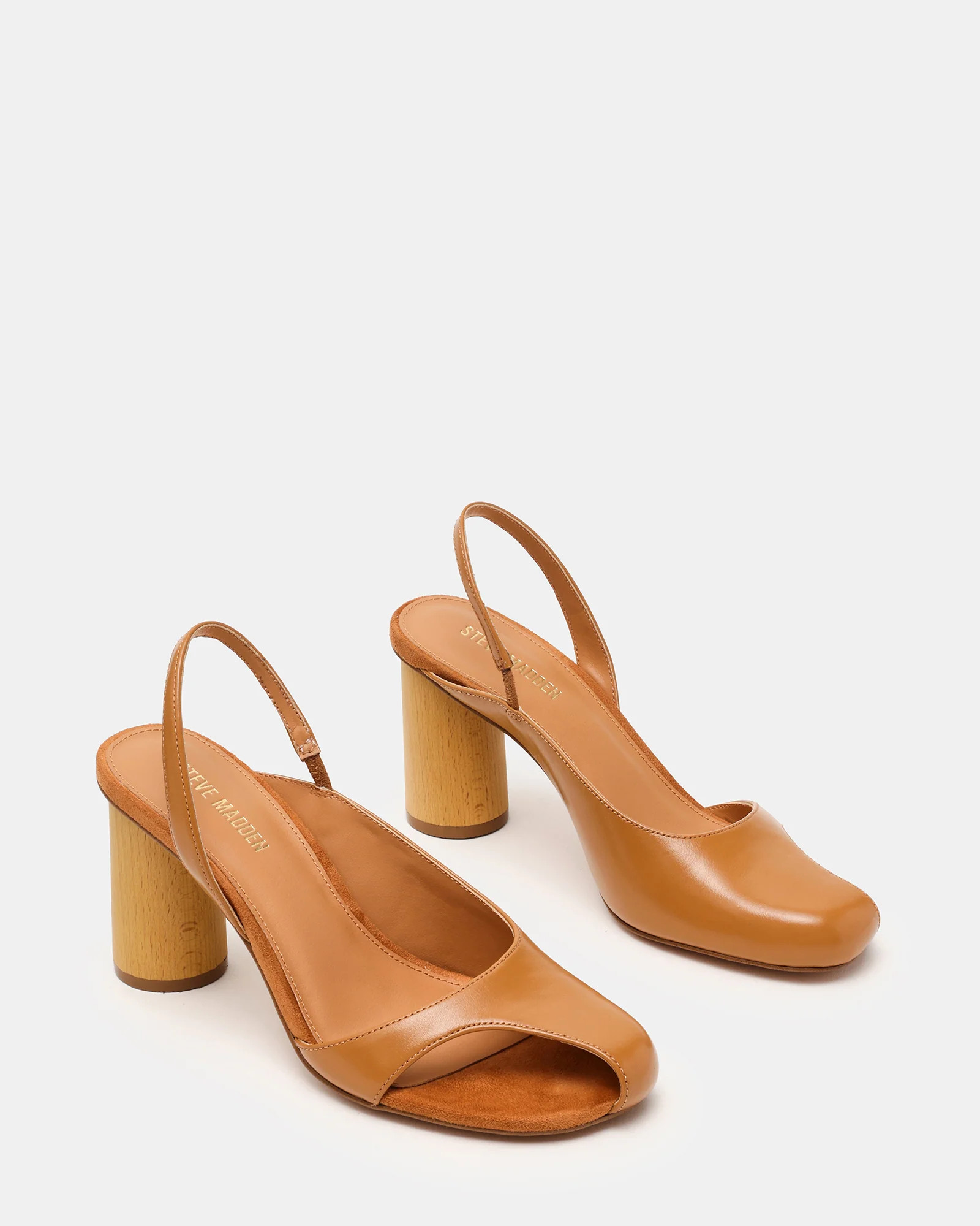 JANINE Tan Leather Cut-Out Slingback Women's Block Heel | Steve Madden (US)