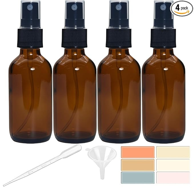 4 PACK 2 oz Amber Small Glass Spray Bottles, Empty Spray Bottle for Hair, Plants, Perfume - Fine ... | Amazon (US)