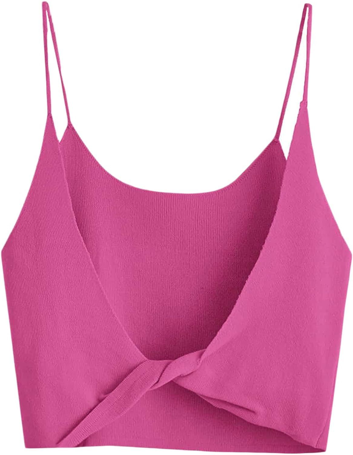 SheIn Women's Sleeveless Spaghetti Strap Twist Backless Slim Fit Crop Cami Top | Amazon (US)