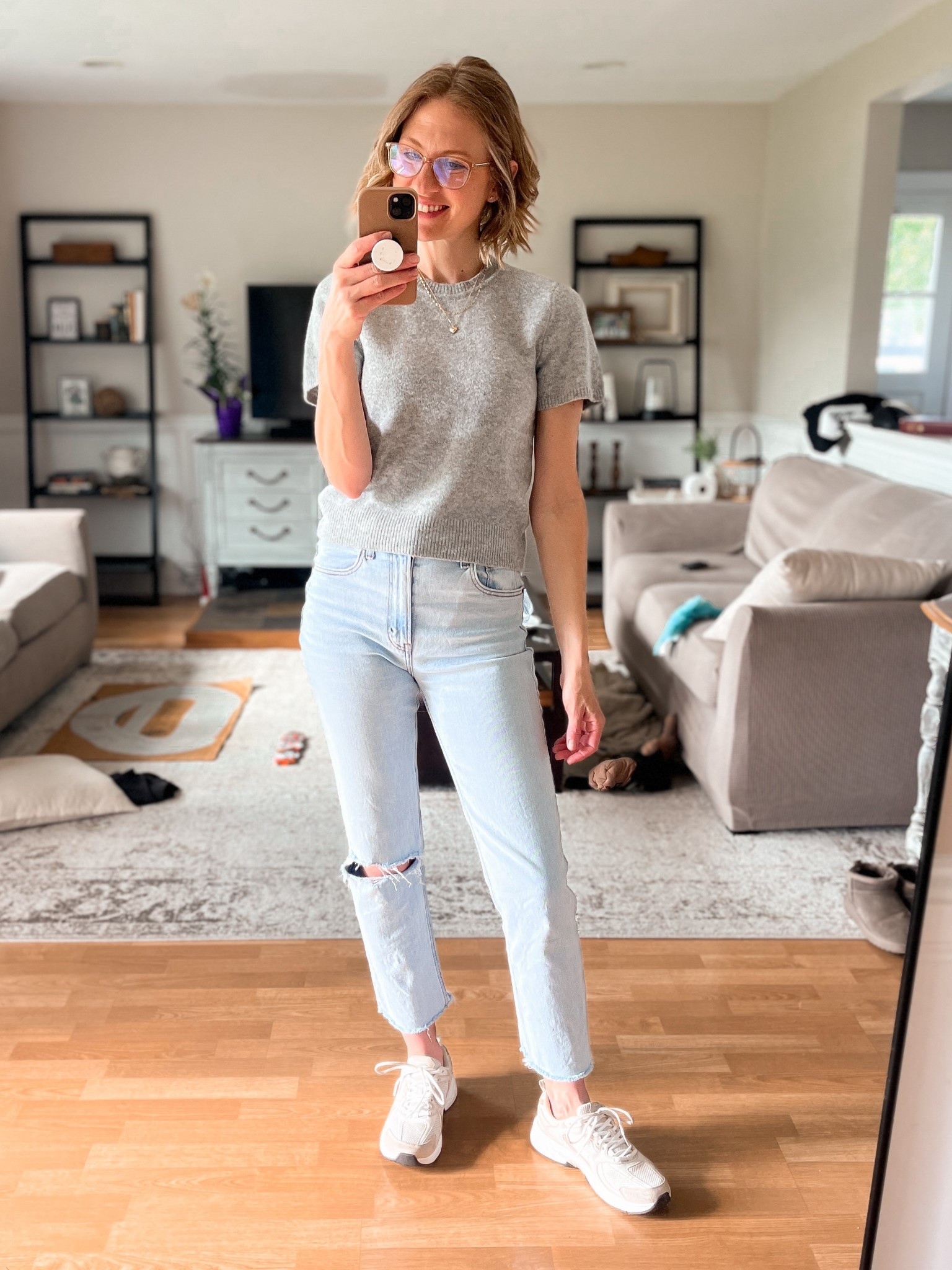 Wearing my true medium top and true 27 L in these super soft jeans. Size up a half size in sneakers  

#LTKStyleTip #LTKFindsUnder50 #LTKOver40