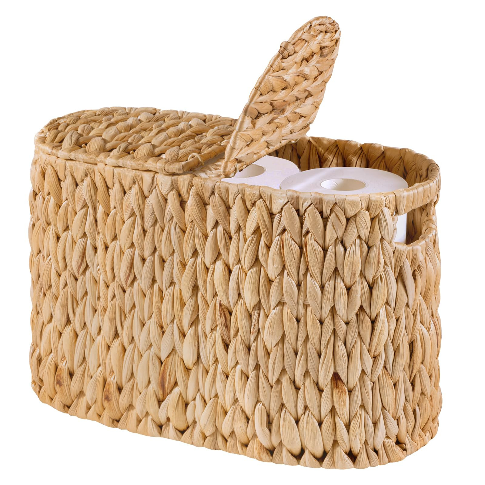 ELONG HOME Toilet Paper Basket with Lid for 6 Rolls, Water Hyacinth Wicker Toilet Paper Storage H... | Amazon (US)