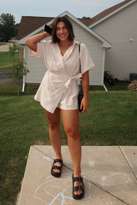 Easy, cool, comfy, bloat friendly summer mom outfit for date night or brunch! Size US10. It’s a romper / shorts. Sandals are true to size and extremely comfortable. 

#LTKStyleTip #LTKMidsize #LTKFindsUnder100
