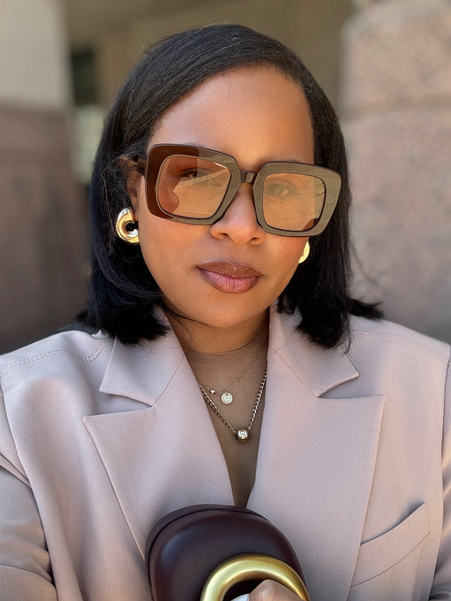 Loving this blush pink and burgundy combo. ✨

#sunglasses #earrings 

#LTKSaleAlert #LTKStyleTip #LTKOver40
