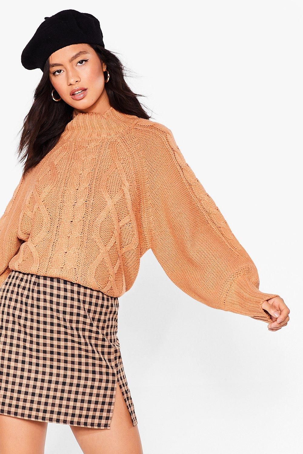 Womens Cable to Love Balloon Sleeve Sweater - Camel | NastyGal (US & CA)