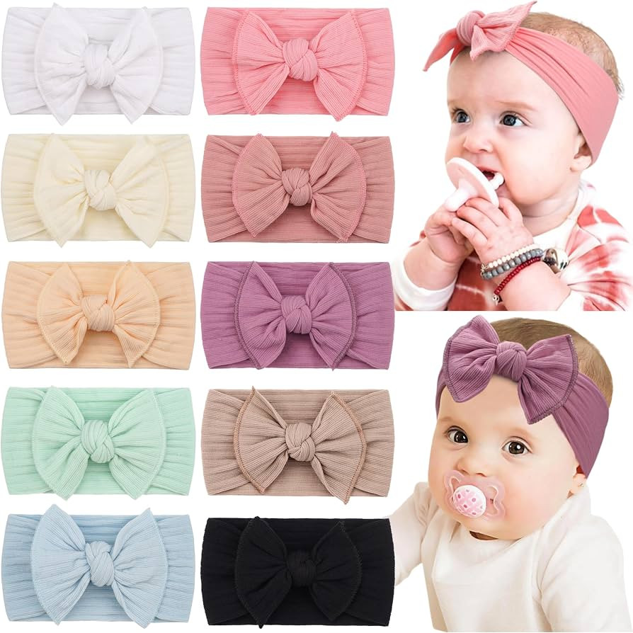 CÉLLOT 10 Colors Super Stretchy Soft Knot Baby Girl Headbands with Hair Bows Nylon Head Wrap For... | Amazon (US)