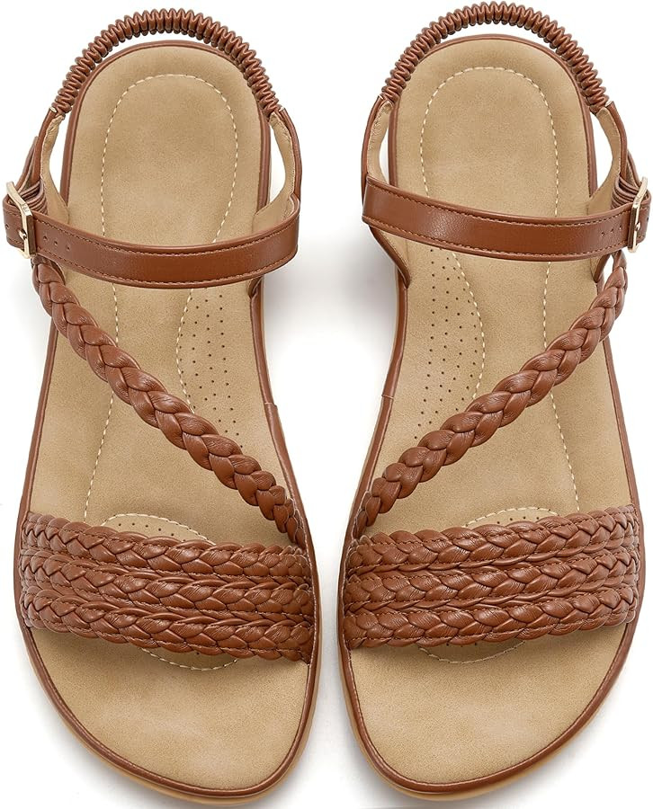 Aomigoct Dressy Womens Sandals Summer: Comfortable Strappy Flats Sandals Women - Casual Walking W... | Amazon (US)