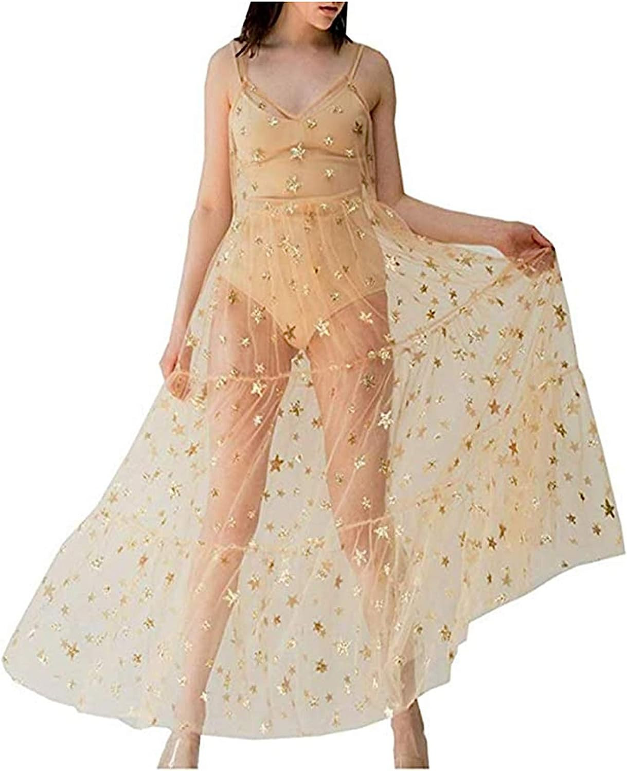 Women See Through Cover Up Straps Sleeveless Strappy Star Lace Mesh Beach Dresses Swimwear Bikini... | Amazon (US)