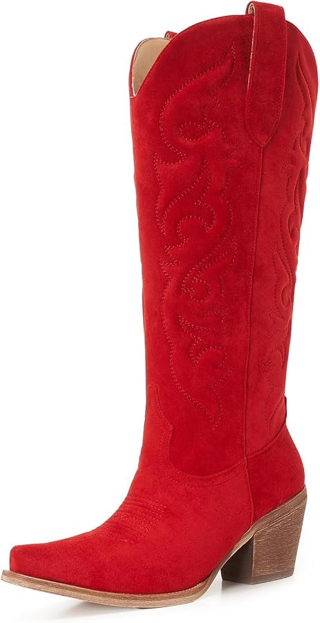 Suede Cowboy Boots for Women - Western Knee-High Cowgirl Boots with Classic Embroidery, Snip Toe,... | Amazon (US)