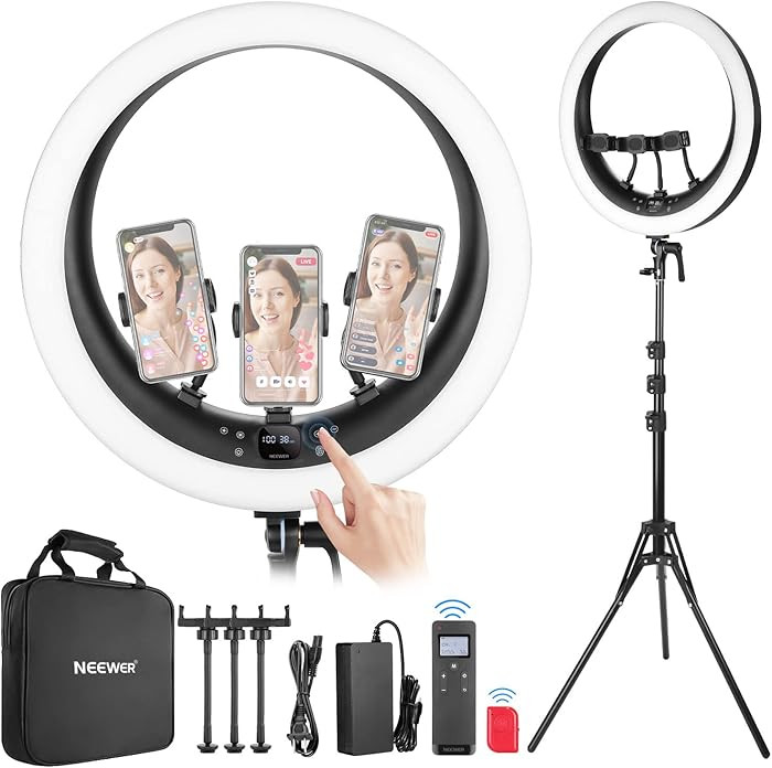 NEEWER Ring Light RP19H 19 Inch with Tripod Stand 3 Phone Holders Compatible with iPhone, Upgrade... | Amazon (US)