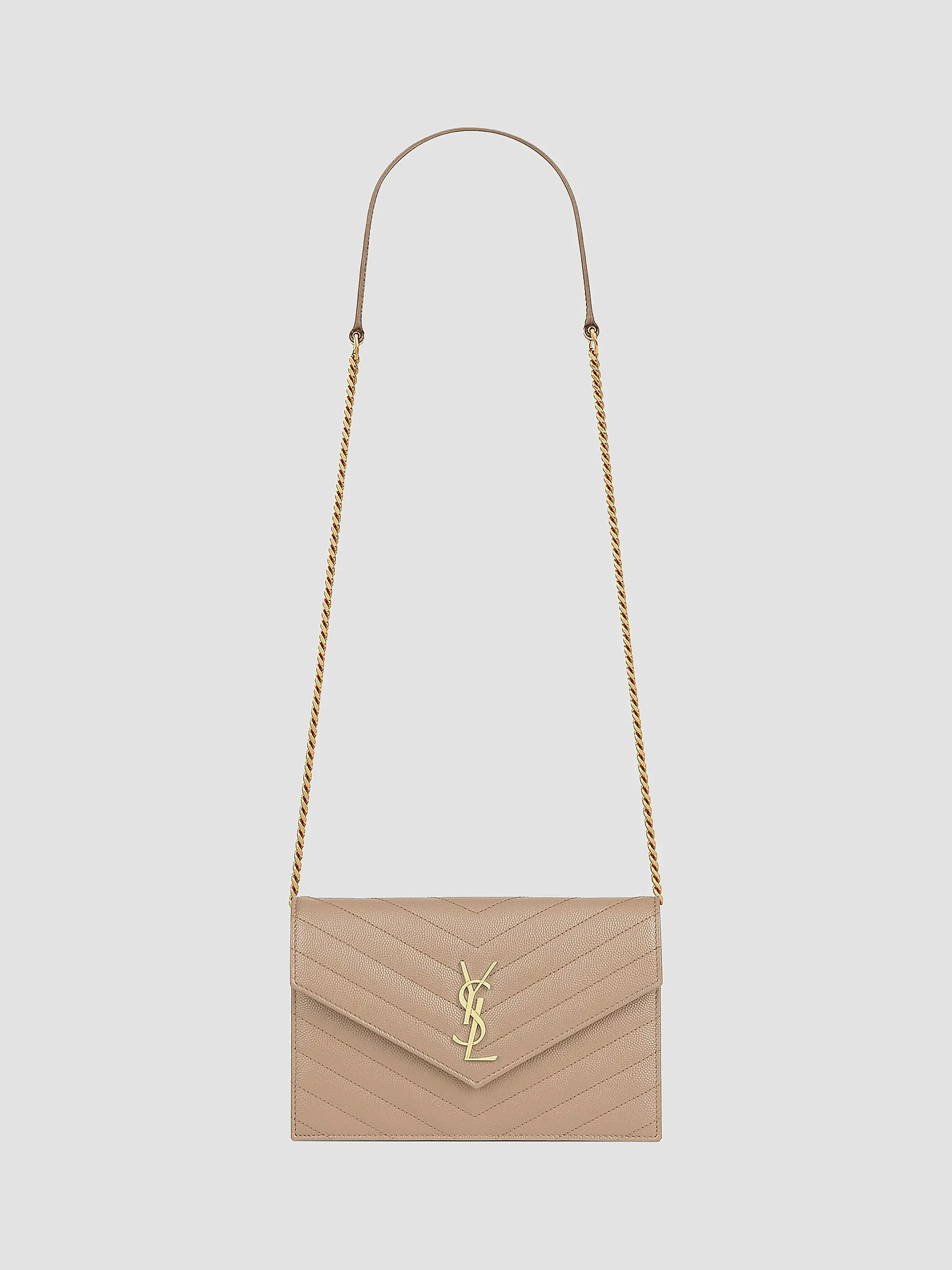 Saint Laurent Cassandre Envelope Chain Wallet in Grain De Poudre Leather | Saks Fifth Avenue | Saks Fifth Avenue