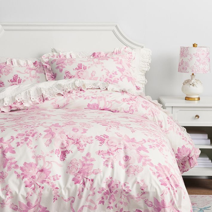 LoveShackFancy Damask Ruffle Duvet Cover | Pottery Barn Teen