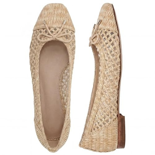 Tasteall Ballet Flats Shoes for Women Raffia Square Toe Flats Dress Shoes with Bow Comfortable Slip on Woven Flats Apricot Size 8.5 | Amazon (US)