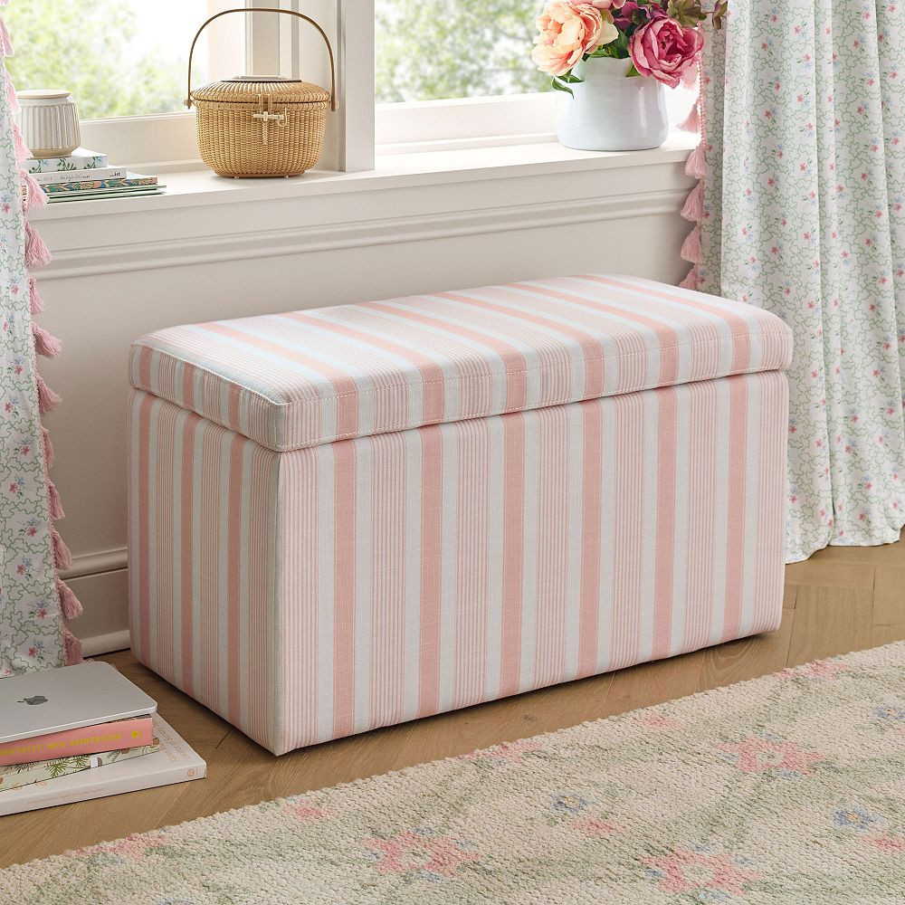 Hill House Home Variegated Stripe Peach Storage Bench (32") | Pottery Barn Teen