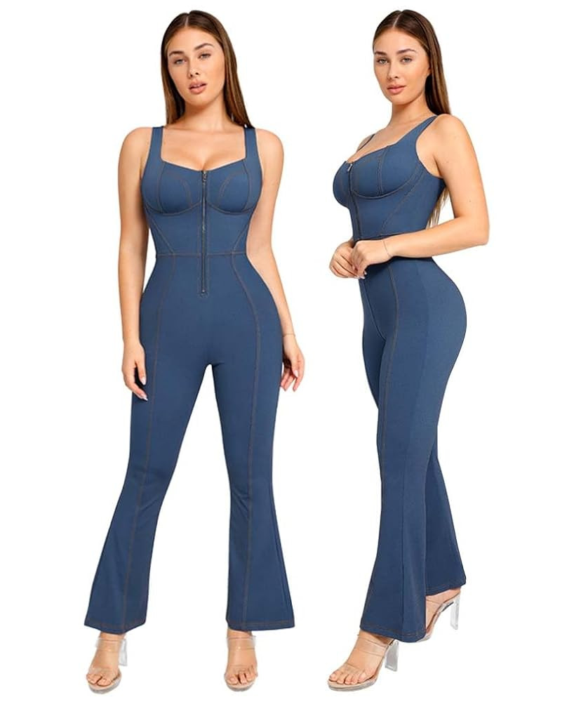 Popilush Shapewear Jumpsuit - Faux Denim Jumpsuit For Women Built In Shapewear Tummy Control Jean... | Amazon (US)