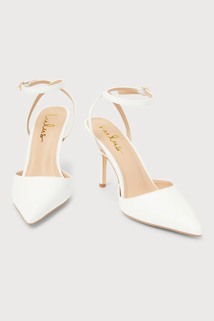 Azalian White Pointed-Toe Ankle Strap Heels | Lulus