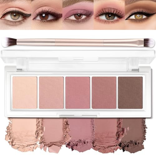 5 Colors Matte Eyeshadow Palette with Brush - Neutral Nude Brown Mauve Pink Eye Shadow Palette Makeup, Natural Waterproof Cool-Toned Eyeshadow for Green & Blue & Brown Eyes and Smokey Makeup, 04# | Amazon (US)