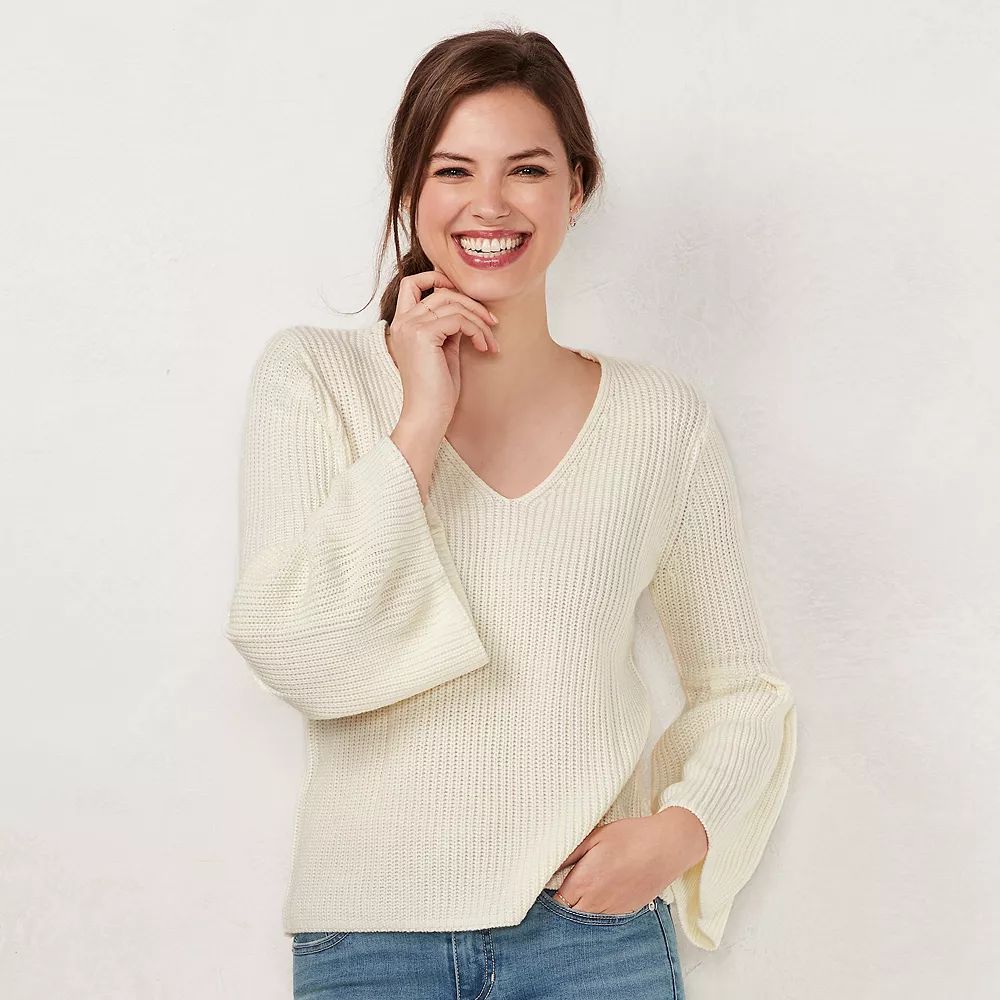 Women's LC Lauren Conrad V-Neck Bell Sleeve Sweater | Kohl's