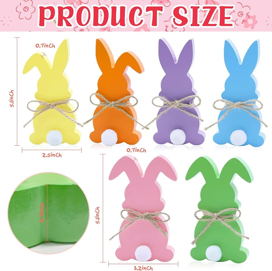 Easter Decorations for the Home, 6PCS Easter Bunny Peeps Wood Sign Tiered Tray Decor with Jute Ro... | Amazon (US)