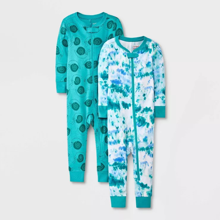Baby Boys' 2pk Snail & Tie-Dye Tight Fit Pajama Romper - Cat & Jack™ Green | Target