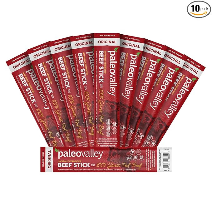 Paleovalley 100% Grass Fed Original Beef Sticks - Delicious Gluten Free Beef Snack - High Protein... | Amazon (US)
