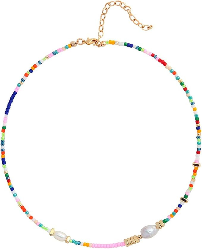Wellike Colorful Beaded Necklace for Women Freshwater Pearl Beaded Choker Necklace Evil Eye Pearl... | Amazon (US)